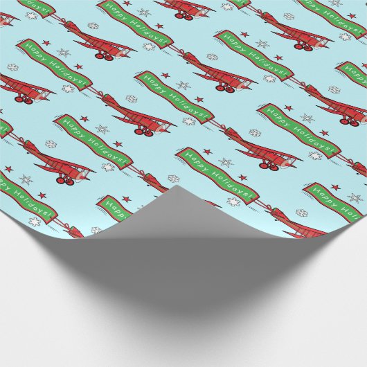 Biplane Fliegen zu Weihnachten Geschenkpapier (Ecke)
