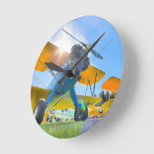 Biplane Sunshine Runde Wanduhr (Winkel)