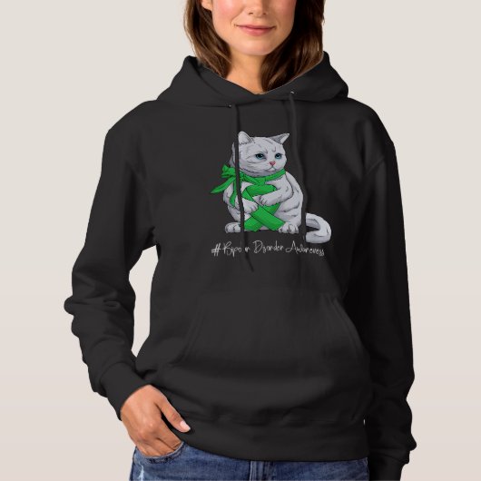 Bipolar Disorder Awareness Month Green Ribbon Cat Hoodie (Vorderseite)