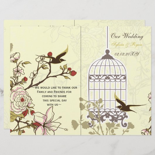 Bircage-Hochzeitsprogramm für Gelbschwanzvögel (Vorne/Hinten)