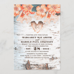 Birch Bark Carved Herz Rustikale Hochzeit Einladung