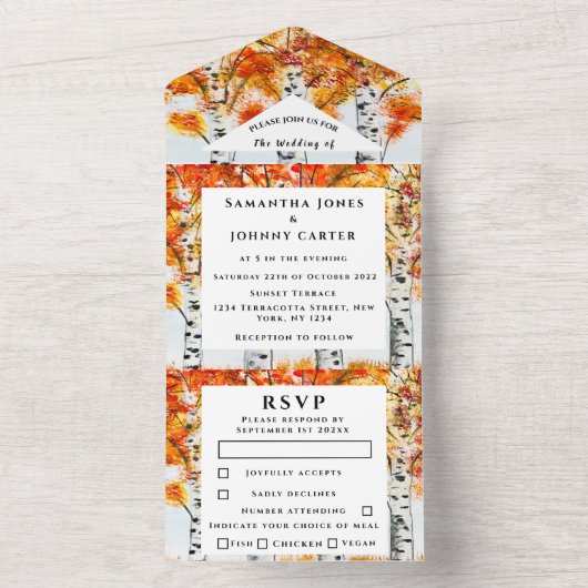 Birch Bark Fall Country Rustic Wood Blätter All In One Einladung (Innen Boden)