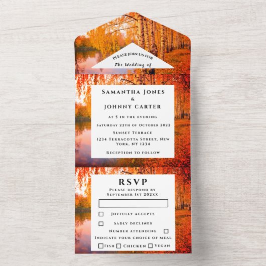 Birch Bark Fall Land Rustikale Holz Blätter alles All In One Einladung (Innen Boden)