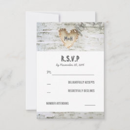 Birch Bark Heart Wedding RSVP Cards Karte