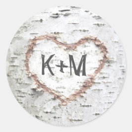 Birch Bark Herz Rustikale Hochzeit Runder Aufkleber