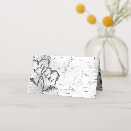 Birch Bark Initialen in herzen geteerten Platzkart Platzkarte (Vorderseite)