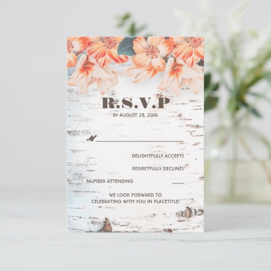 Birch Bark Rustic Country Wedding RSVP Cards (Stehend Vorderseite)
