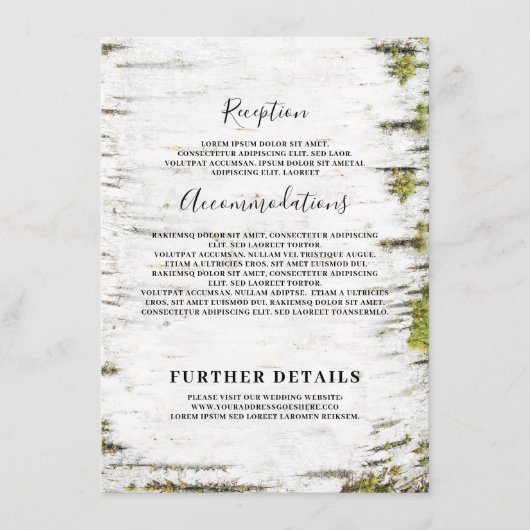 Birch Bark Rustic Wedding Information Guest Begleitkarte (Vorderseite)