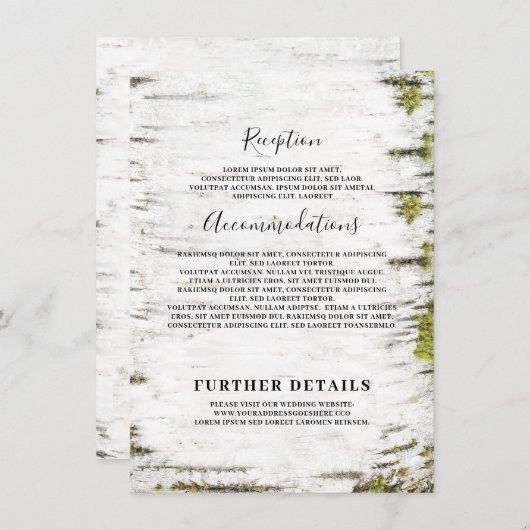 Birch Bark Rustic Wedding Information Guest Begleitkarte (Vorne/Hinten)