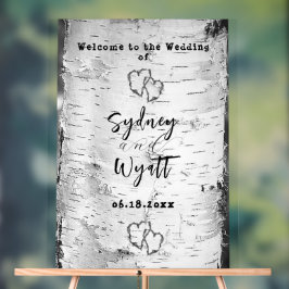 Birch Bark Tree Hearts Wedding Willkommenszeichen Acrylschild