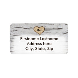 Birch-Baum-Herz Initialen rustikale Hochzeitadress Adressaufkleber