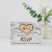 Birch-Baum-Herzinitis rustikale Hochzeit RSVP Postkarte (Stehend Vorderseite)