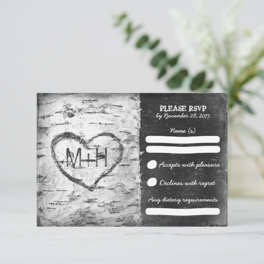 Birch-Baum rustikale Hochzeitskarten RSVP (Stehend Vorderseite)
