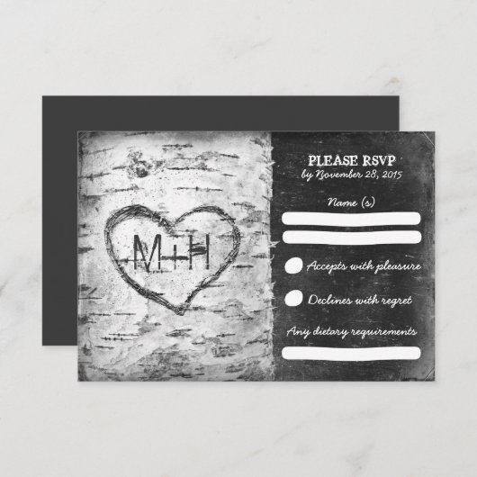 Birch-Baum rustikale Hochzeitskarten RSVP (Vorne/Hinten)