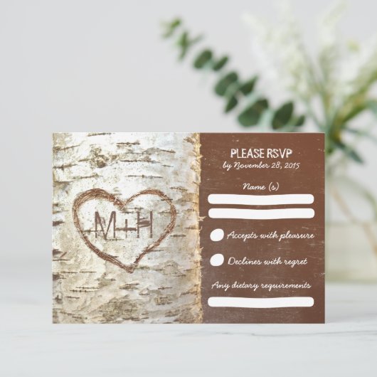 Birch-Baum rustikale Hochzeitskarten RSVP (Stehend Vorderseite)