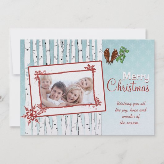 Birch Bäume & Flying Birds Rotes Frohe Weihnachten (Vorderseite)