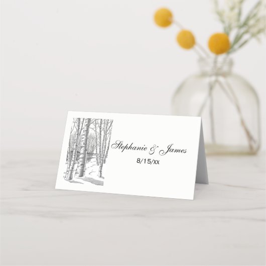 Birch Bäume im Winter Weihnachten Weihnachten Platzkarte (Vorderseite)