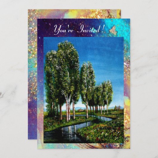 BIRCH BÄUME IN DER Toskana, blaugrüne Glitzern Einladung (Vorne/Hinten)