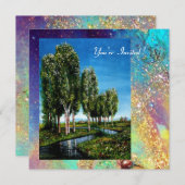 BIRCH BÄUME IN DER Toskana, blaugrüne Glitzern Einladung (Vorne/Hinten)