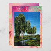 BIRCH BÄUME IN DER Toskana, grüne, rosafarbene Gli Einladung (Vorne/Hinten)