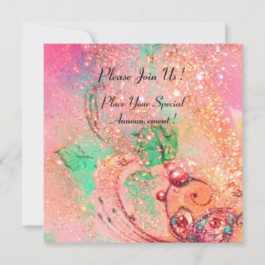 BIRCH BÄUME IN DER Toskana, rosa grüne Glitzern Einladung (Rückseite)