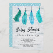 Birch & Blue Feathers Babydusche Einladung (Vorne/Hinten)