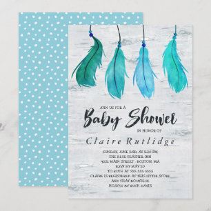 Birch & Blue Feathers Babydusche Einladung