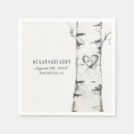 Birch Carved Heart Rustic Wedding Serviette