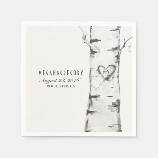 Birch Carved Heart Rustic Wedding Serviette (Vorderseite)