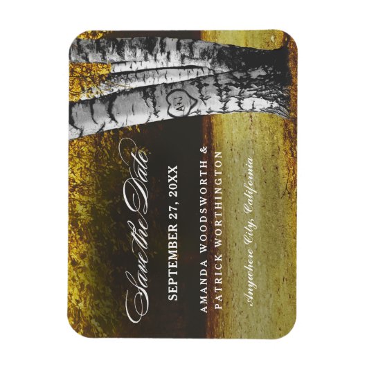 Birch Carved Heart Tree Fall Speichern Sie das Dat Magnet (Vertikal)