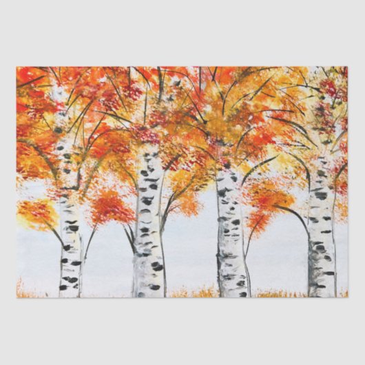 Birch Fall Birch Bäume Herbst Land Blätter rustika Seidenpapier (Vorderseite)