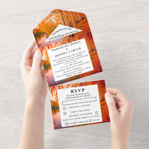 Birch Fall Country Wood Blätter Hochzeitstag All In One Einladung