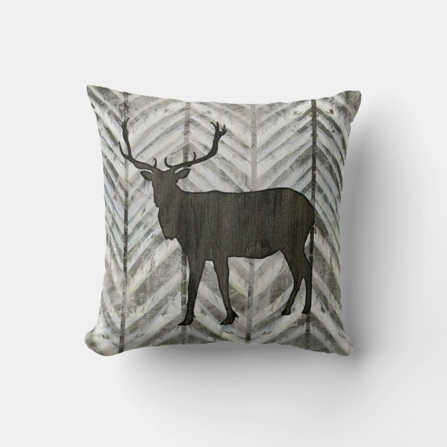 Birch Forest Lodge Elk w Antler Zickzack gestreift Kissen (Vorderseite)