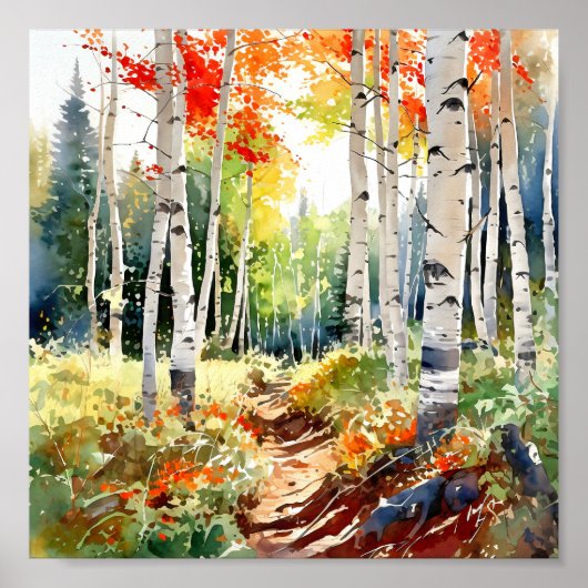 Birch Forest Painting Poster (Vorne)