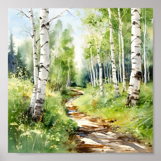 Birch Forest Painting Poster (Vorne)