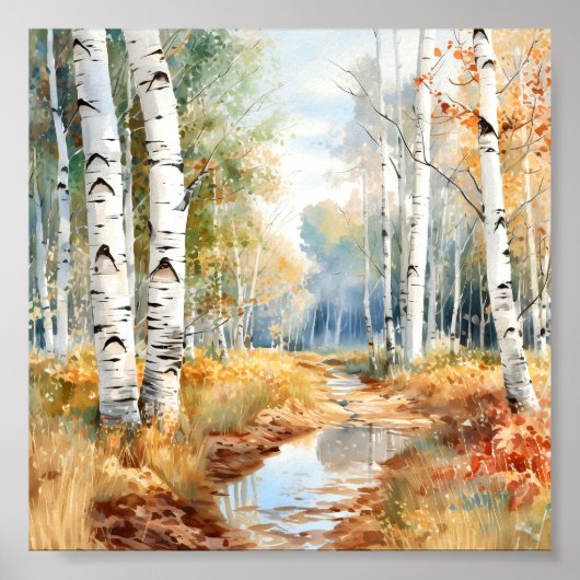 Birch Forest Painting Poster (Vorne)