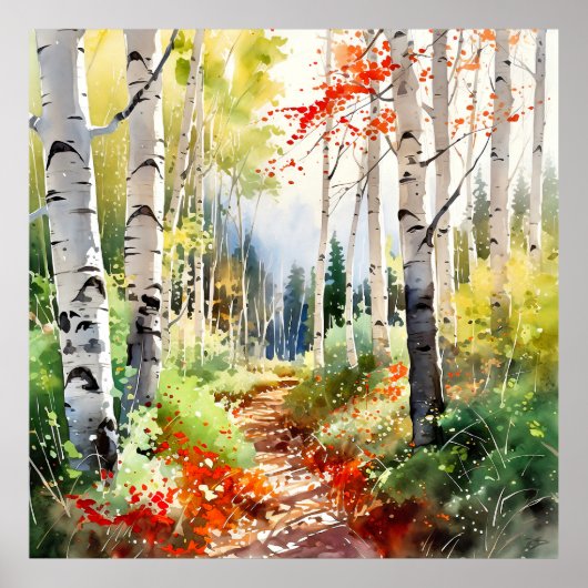 Birch Forest Painting Poster (Vorne)