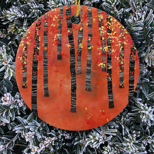 Birch Forest Red Keramik Ornament