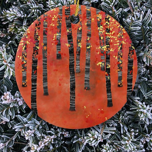 Birch Forest Red Keramik Ornament