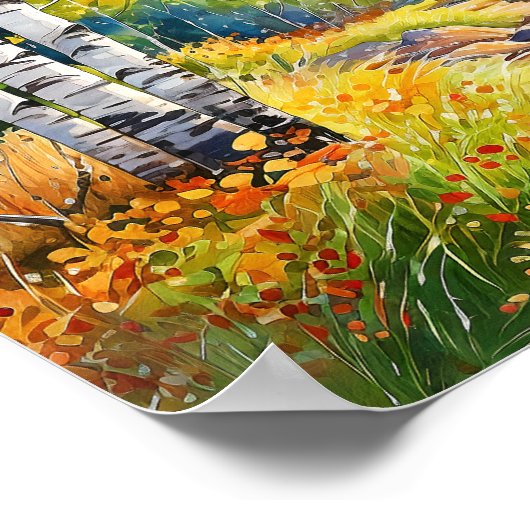Birch Forest Vivid Colors Painting Poster (Ecke)