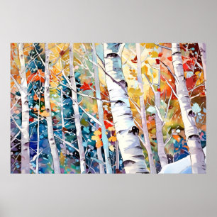 Birch Forest Wasserfarben Malerei Kunst drucken Poster