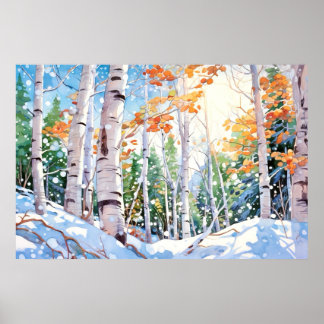 Birch Forest Wasserfarben Malerei Kunst drucken Poster