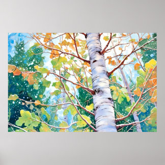Birch Forest Wasserfarben Malerei Kunst drucken Poster