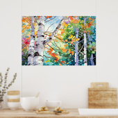 Birch Forest Wasserfarben Malerei Kunst drucken Poster (Küche)