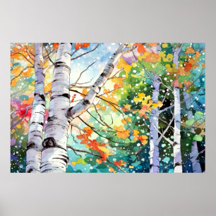 Birch Forest Wasserfarben Malerei Kunst drucken Poster