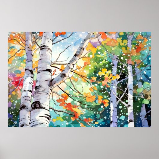 Birch Forest Wasserfarben Malerei Kunst drucken Poster (Vorne)