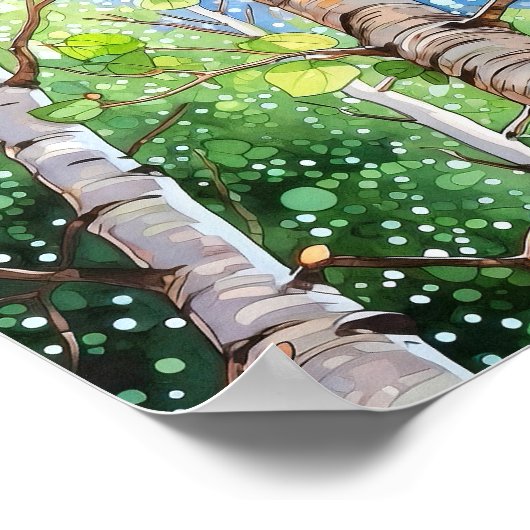 Birch Forest Watercolor Painting Poster (Ecke)