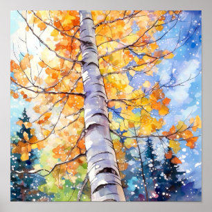 Birch Forest Watercolor Painting Poster