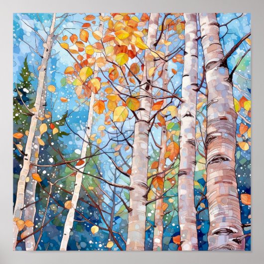 Birch Forest Watercolor Painting Poster (Vorne)