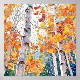 Birch Forest Watercolor Painting Poster